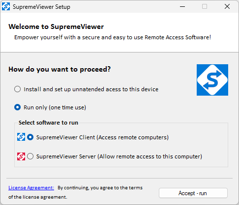 SupremeViewer Client - One time use (run only mode).