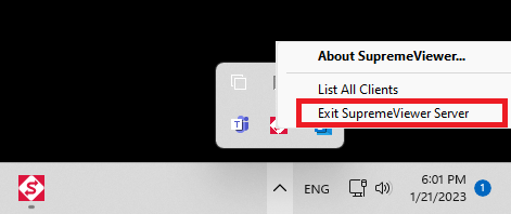 Exit SupremeViewer Server to disable temporary remote access.