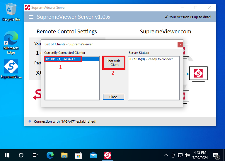 SupremeViewer - start chat with client.